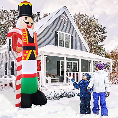 10 Feet Giant Christmas Inflatables Nutcracker Holds Candy Cane w/ LED Lights