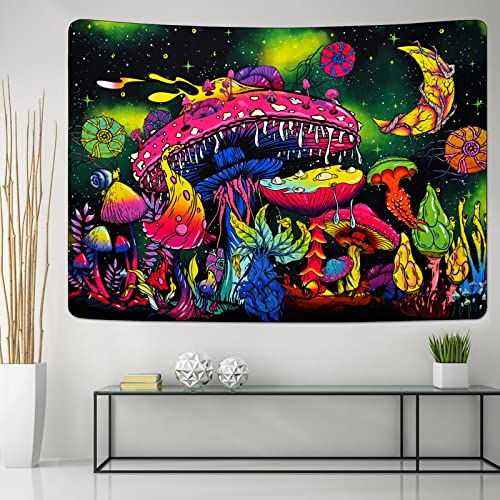 Mushroom Moon and Stars Plants Starry Night Sky Monster Tapestry Wall Hanging for Room