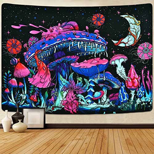 Mushroom Moon and Stars Plants Starry Night Sky Monster Tapestry Wall Hanging for Room