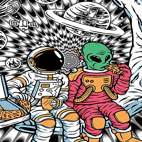 Cool Black & White Astronaut Trippy Tapestry Funny Alien on Moon Wall Decor