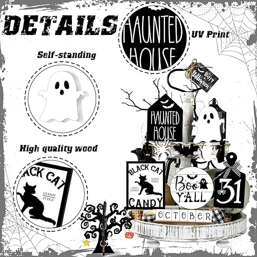 15 Pcs Halloween Tiered Tray Set Cute Wooden Signs Farmhouse Rustic