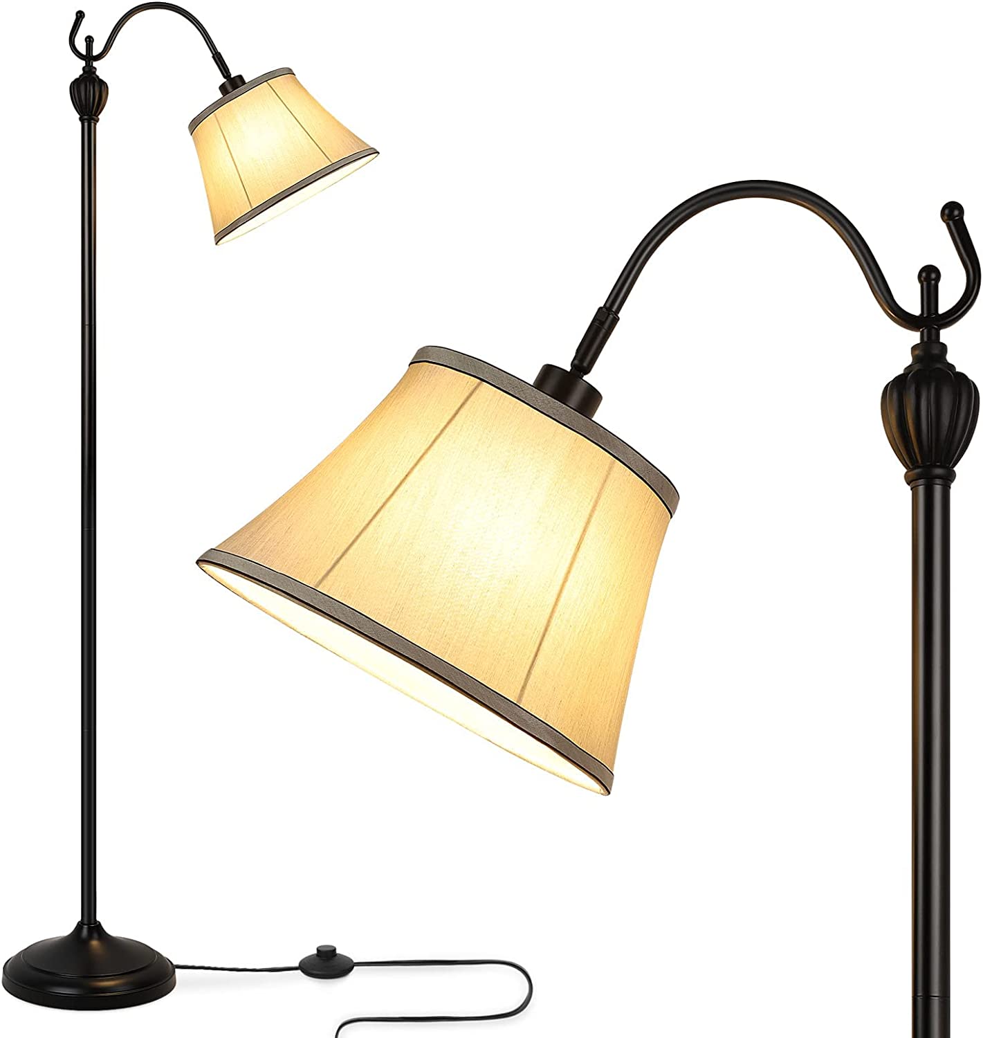 Floor Lamps for Living Room, Tall Standing Lamp with Shade, LED Farmhouse Pole Vintage, Black