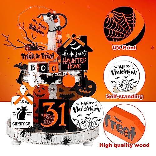 15 Pcs Halloween Tiered Tray Set Cute Wooden Signs Farmhouse Rustic