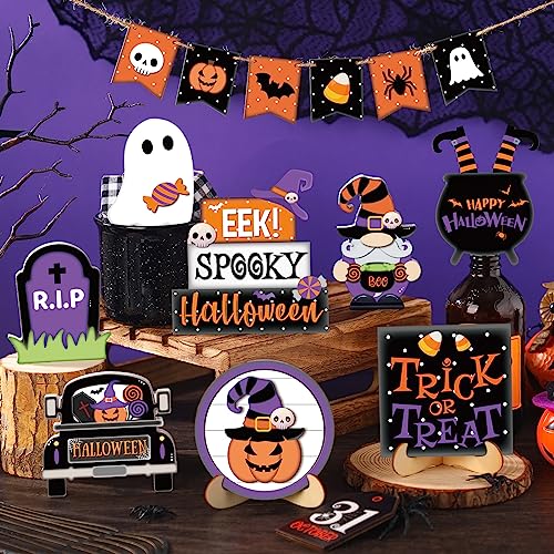 15 Pcs Halloween Tiered Tray Set Cute Wooden Signs Farmhouse Rustic