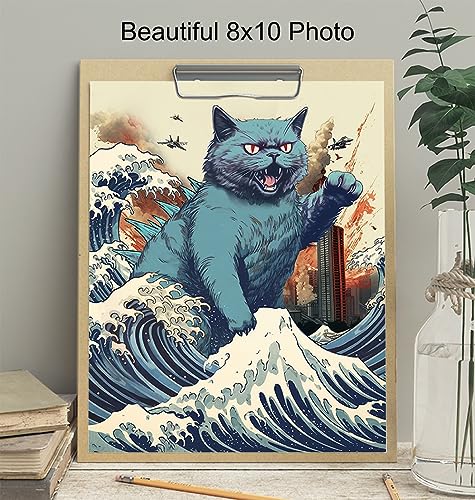 Vintage Funny Cat Wall Catzilla Japanese The Great Wave off Kanagawa Cute Cat Stuff Cat Wall