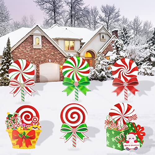 6 Pcs Candy Christmas Decorations Yard Signs w/ Stakes