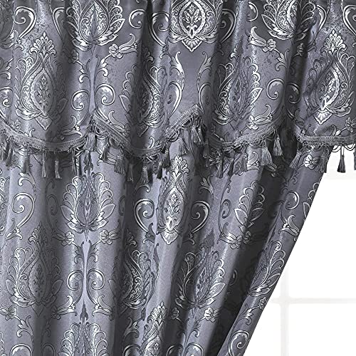 Simple Classic Window Curtain Panel Drape w/ Attached Wave Valance 2pcs Set 54x84"