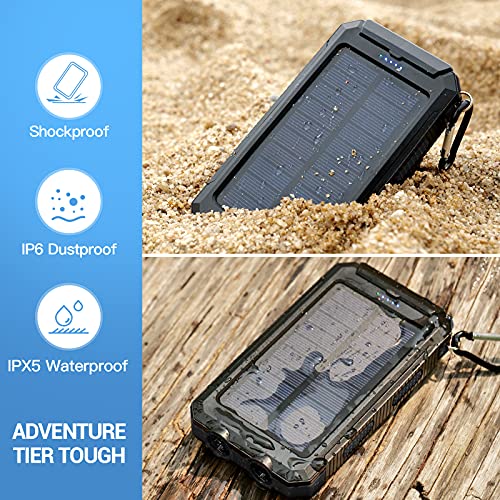 20000mAh Solar Power Bank Charger 2 Led Flashlight & 2 USB Output Ports-Black