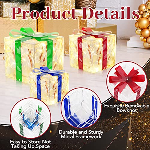 Set of 3 Christmas Decorations Lighted Gift Boxes