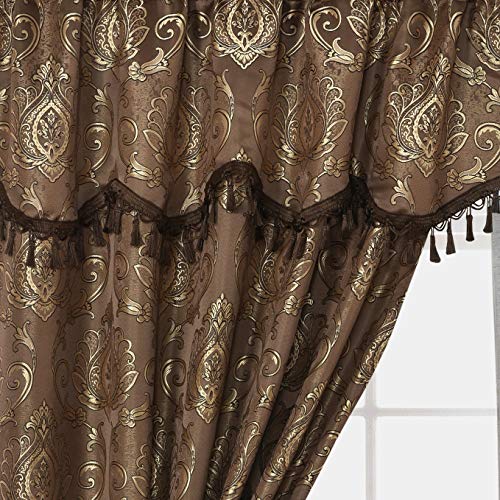 Simple Classic Window Curtain Panel Drape w/ Attached Wave Valance 2pcs Set 54x84"