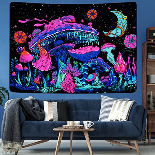 Mushroom Moon and Stars Plants Starry Night Sky Monster Tapestry Wall Hanging for Room