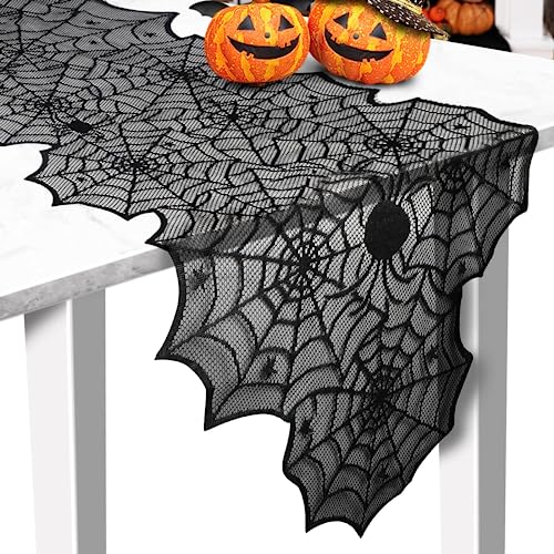 Table Runner, Black Lace Spider Web Table for Halloween Table Creepy Table Cloth