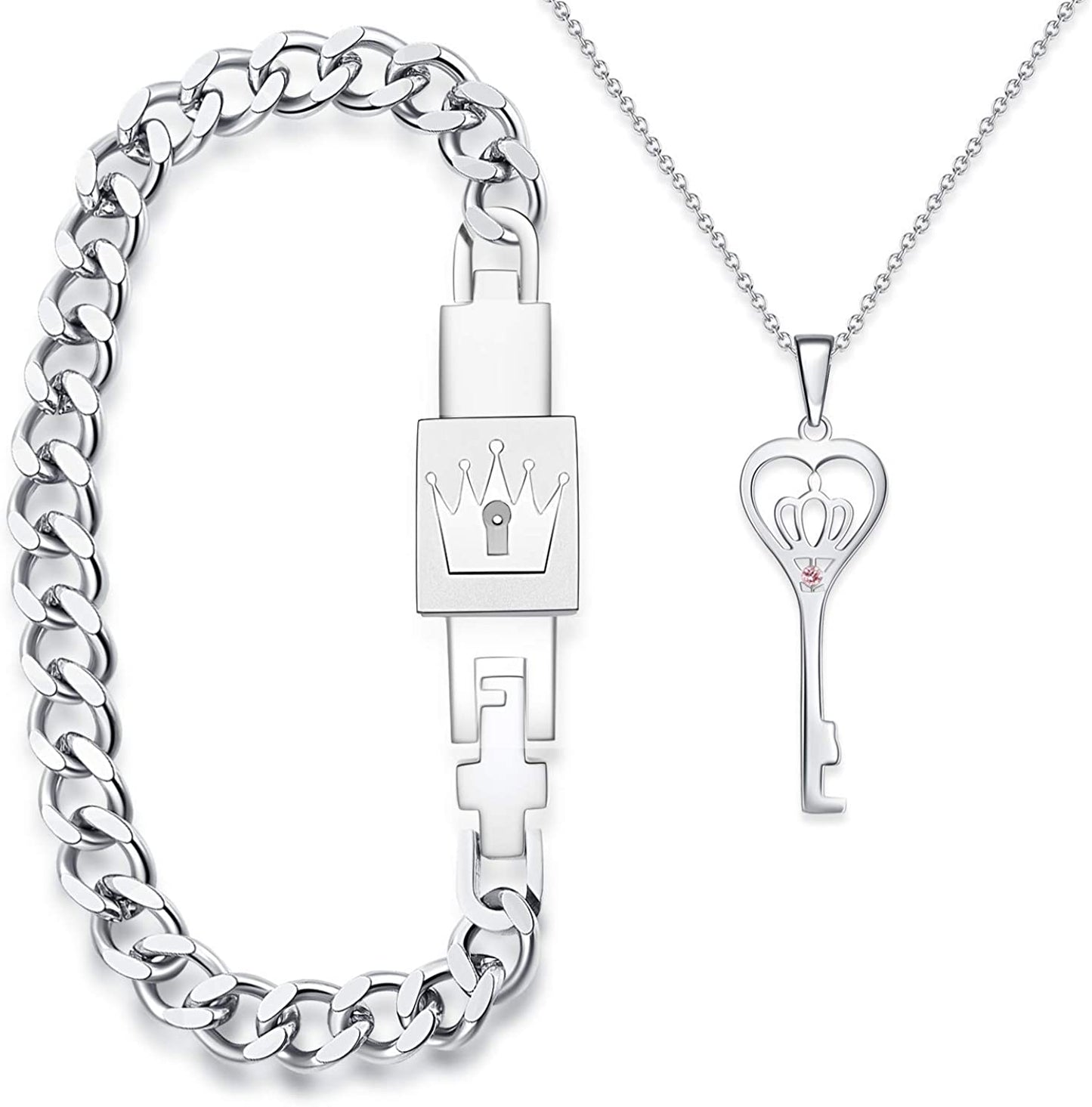 His & Hers Matching Set King Queen Couple Key Lock Bracelet Pendant Set in a Box, A Pair