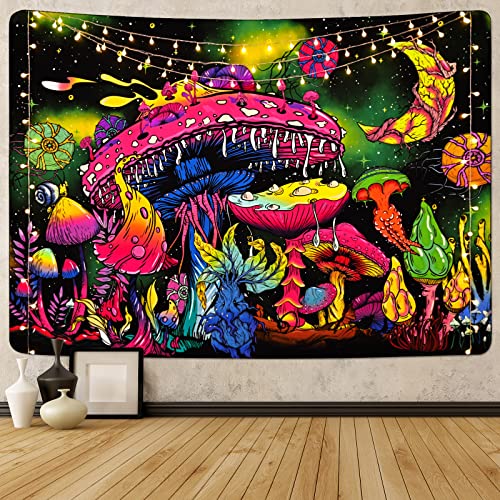 Mushroom Moon and Stars Plants Starry Night Sky Monster Tapestry Wall Hanging for Room