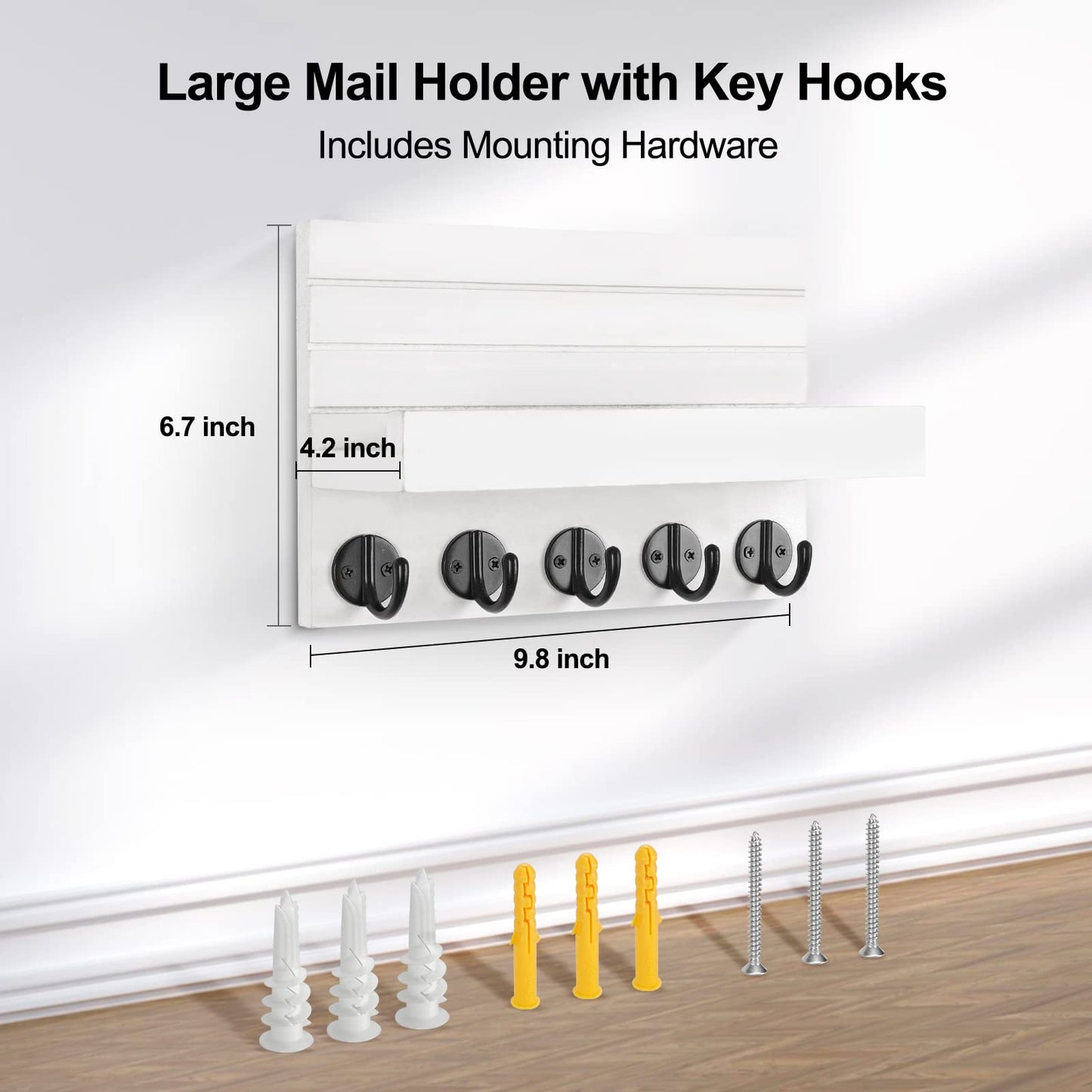Key Holder for Wall, Decorative Key and Mail Holder with Shelf Has Large Key Hooks for Bags, Coats, Umbrella