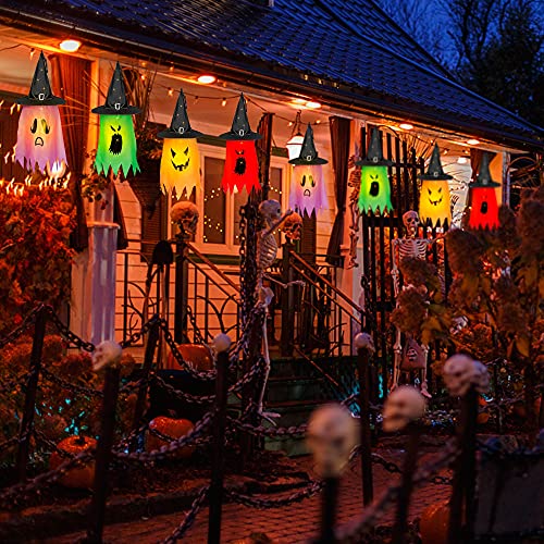 8 Pcs Hanging Witch Hats, 14ft 56 LEDs Remote Control String Lights, Battery Powered with 8 Lighting Modes for Garden, Yard, Tree
