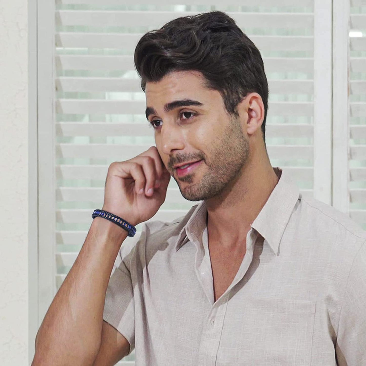 To My Father Leather Bracelets For Men, Blue- Fathers Day Gift w/ Box