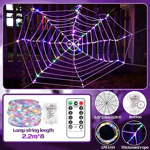 Spider Web Lights, Giant Triangular LED Remote Control Multicolor Net Lights with 8 Light Modes