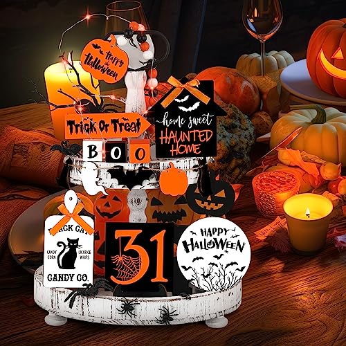 15 Pcs Halloween Tiered Tray Set Cute Wooden Signs Farmhouse Rustic