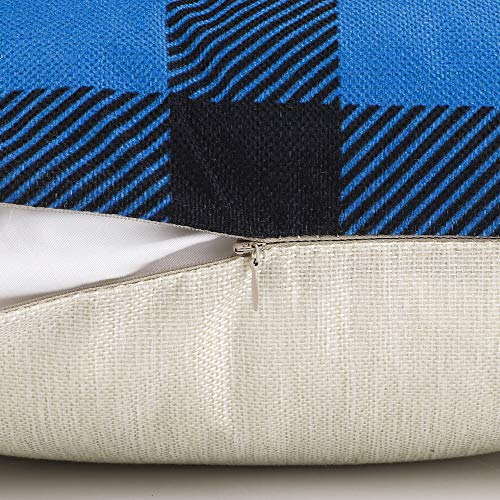 Set of 4 Christmas Decorations Black and Blue Buffalo Plaid Winter Holiday Cushion Cover 18x18.