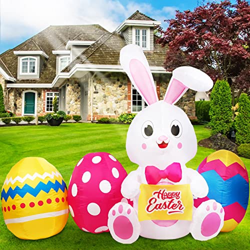 6 Ft Easter Inflatable Bunny with Colorful Egg LED Lighted Blow high quality up Home