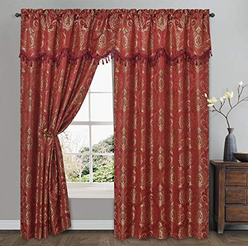 Simple Classic Window Curtain Panel Drape w/ Attached Wave Valance 2pcs Set 54x84"