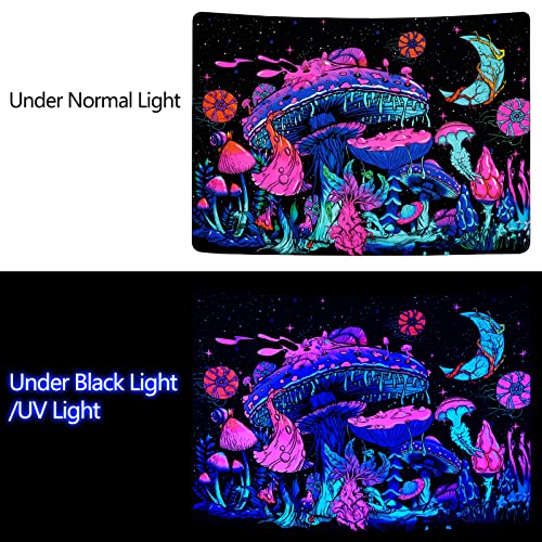 Mushroom Moon and Stars Plants Starry Night Sky Monster Tapestry Wall Hanging for Room