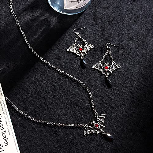 Vintage GothicNecklace Earrings Set,Halloween Crystal Pendant Necklace Punk Style Reptile Animal