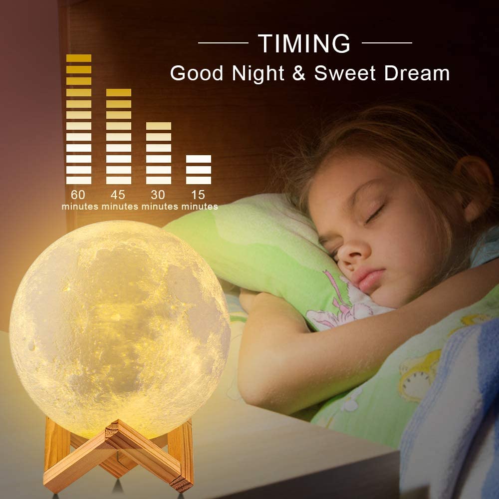 Moon Lamp, 16 Colors 3D Printed Moon Lights w/ Stand, Remote & Touch Control, USB, 4.72in