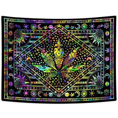 Leaf Tapestry, Tie Dye Leaf Mystic Trippy Hippie Sun Moon for Wall Decoration