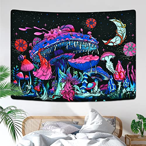 Mushroom Moon and Stars Plants Starry Night Sky Monster Tapestry Wall Hanging for Room