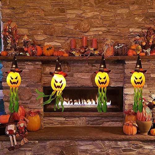 Hanging Outdoor String Lights Glowing Ghost Witch Hat Halloween (4Pcs)