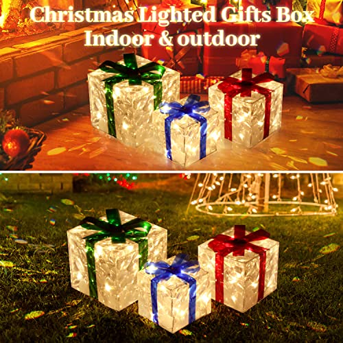 Set of 3 Christmas Decorations Lighted Gift Boxes