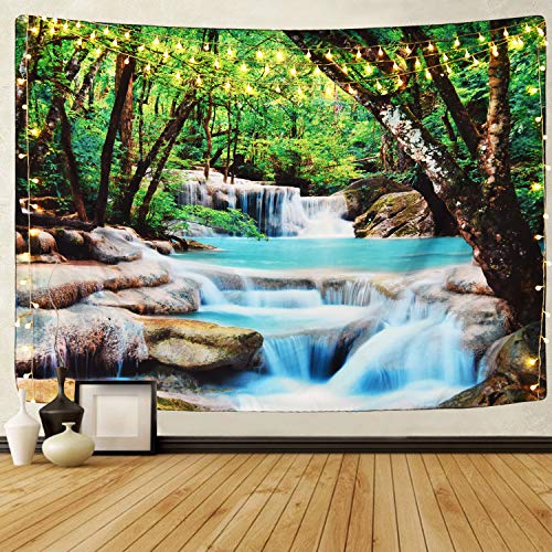 Nature Stone River Waterfall Forest Tapestry