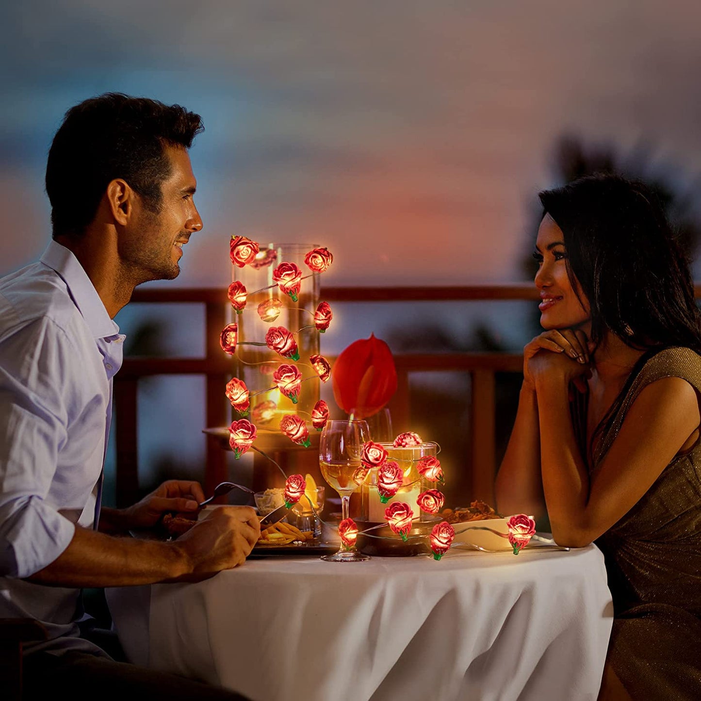 Fairy Romantic Red Rose String Lights, 30 LED 10 Ft Valentine's Day Flowers Lights w/ Timer