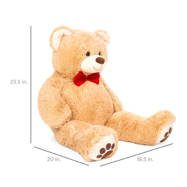 38in Giant Soft Plush Teddy Bear w/ Bow Tie, Footprints - Brown