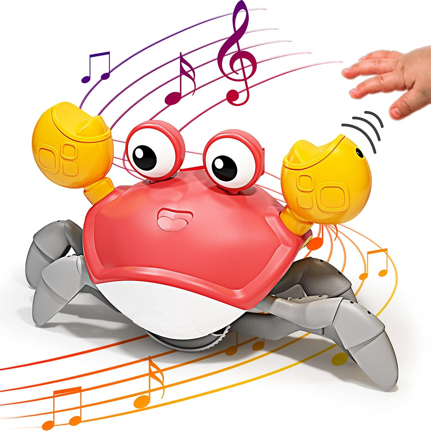 Red Crawling Crab Toys with Light Up, Interactive Musical w/ Automatically Avoid Obstacles, USB Rechargeable