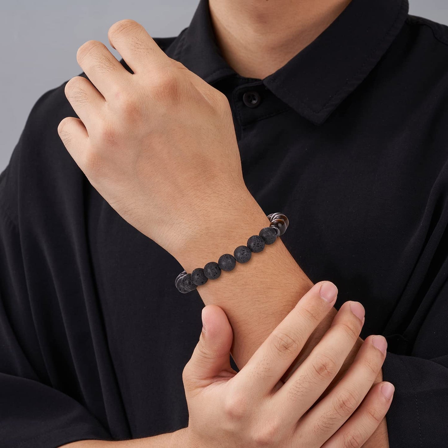 Fathers Day Gifts for Dad/Grandpa/Uncle/Boyfriend Gifts Natural Lava Stone Bracelet for Men