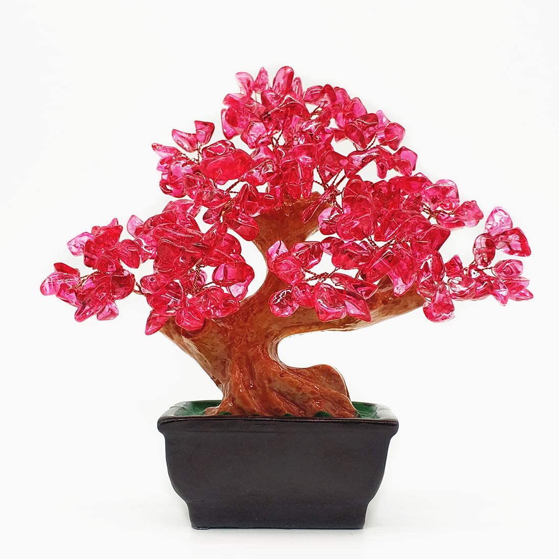 Feng Shui Quartz Crystal Money Tree Bonsai Style Decoration for Luck & Wealth (Red)