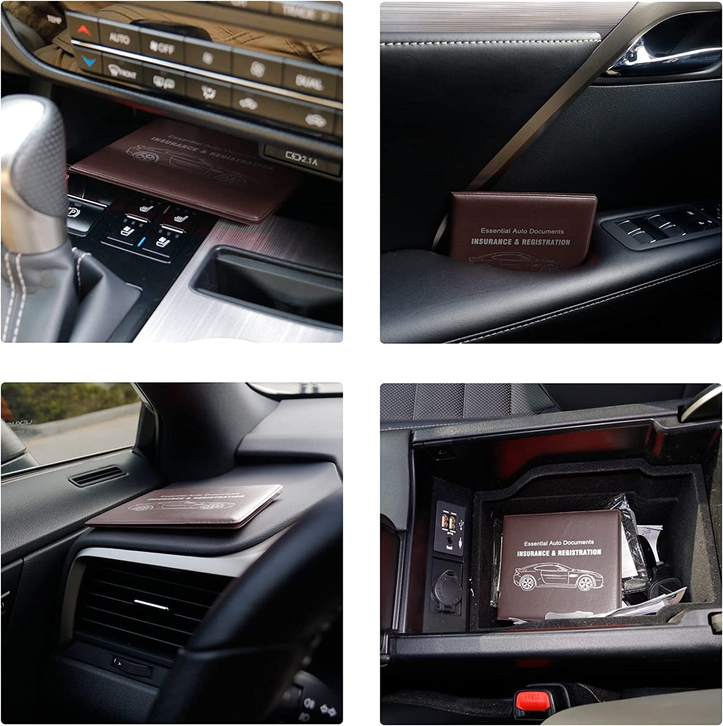 Auto Car Essential, Car Registration and Insurance Card Documents Holder 2-Pack,Car Interior Accessories for Car,Truck,SUV and Other Vehicle (Brown)