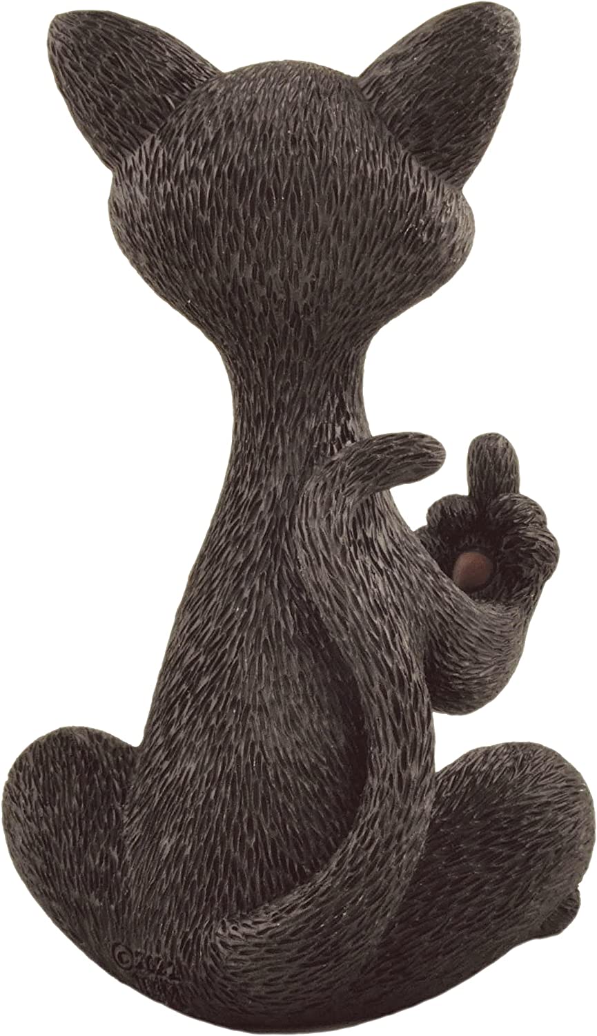 Catitude Black Cat Raising Middle Finger Funny Figurine for Home Decoration