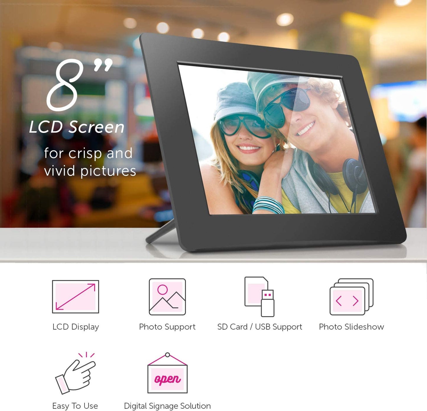 8 Inch LCD Digital Photo Frame with Auto Slideshow Using USB SD/SDHC - Black