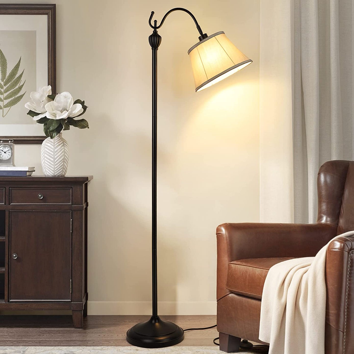 Floor Lamps for Living Room, Tall Standing Lamp with Shade, LED Farmhouse Pole Vintage, Black