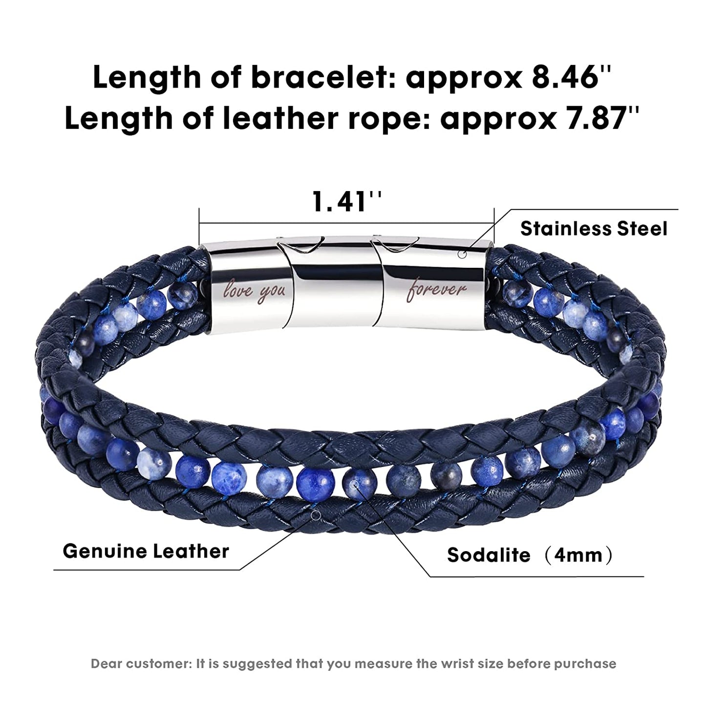To My Father Leather Bracelets For Men, Blue- Fathers Day Gift w/ Box