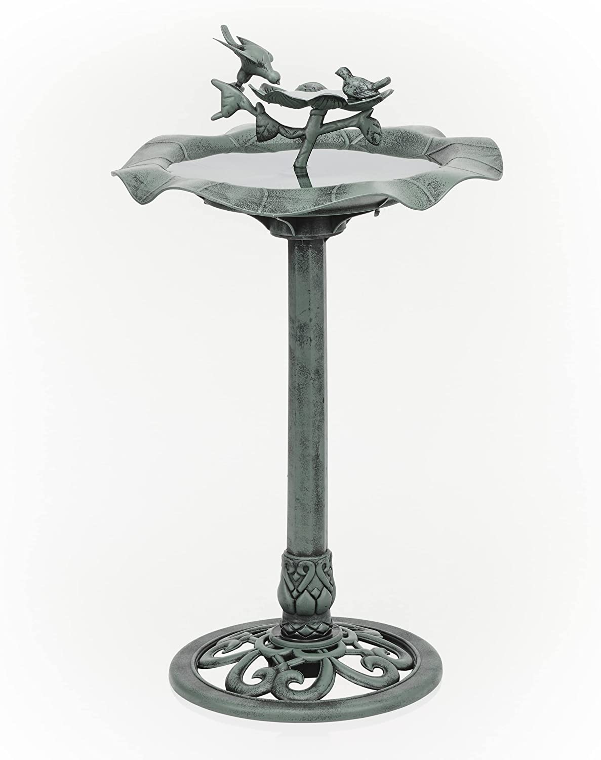 Birdbath Yard Statue, 20" L x 20" W x 33" H, Green & TEC114 Antique Flower Birdbath, 20" L x 20" W x 31" H, Green