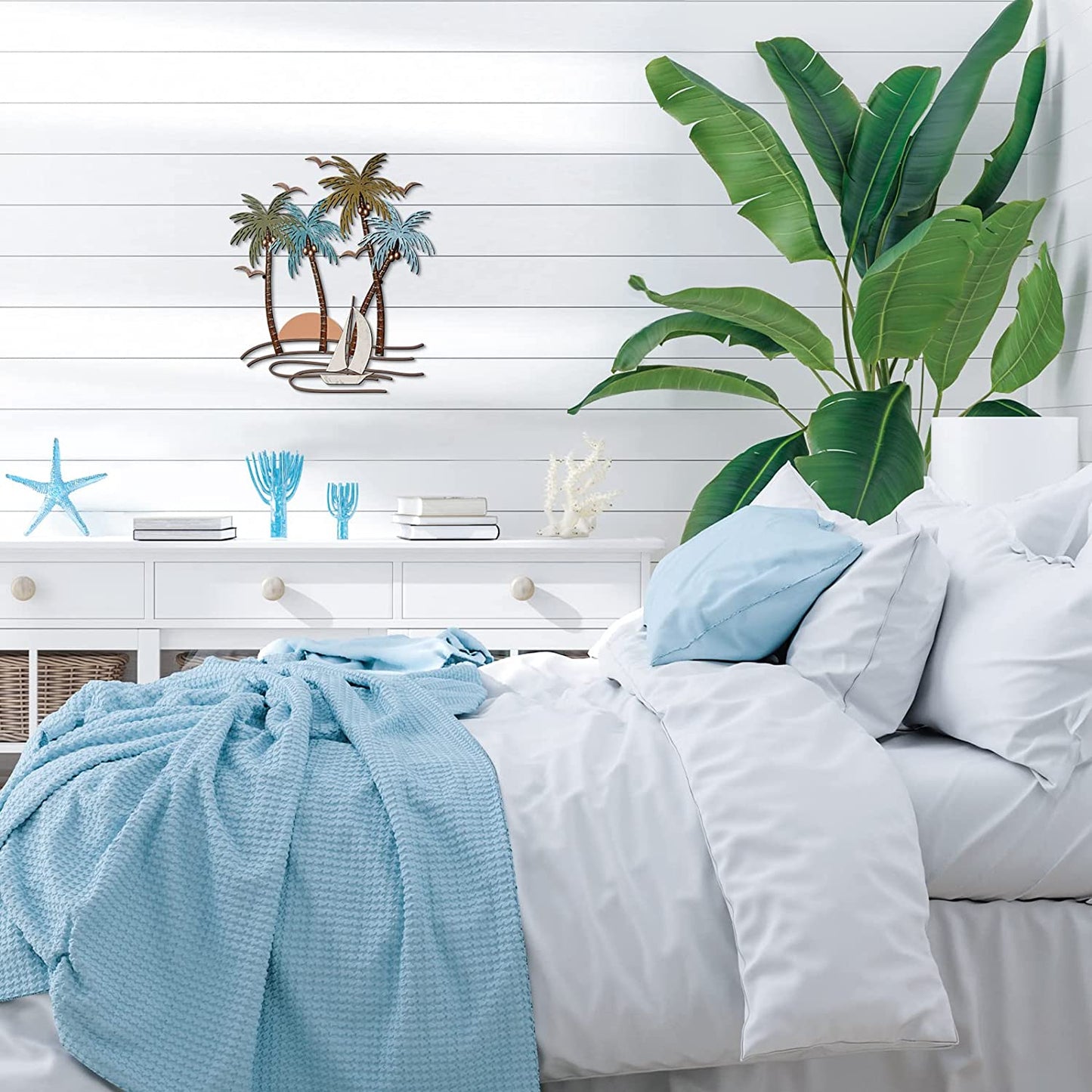 Palm Tree Tropical Beach Metal Wall Decoration (Sailboat)