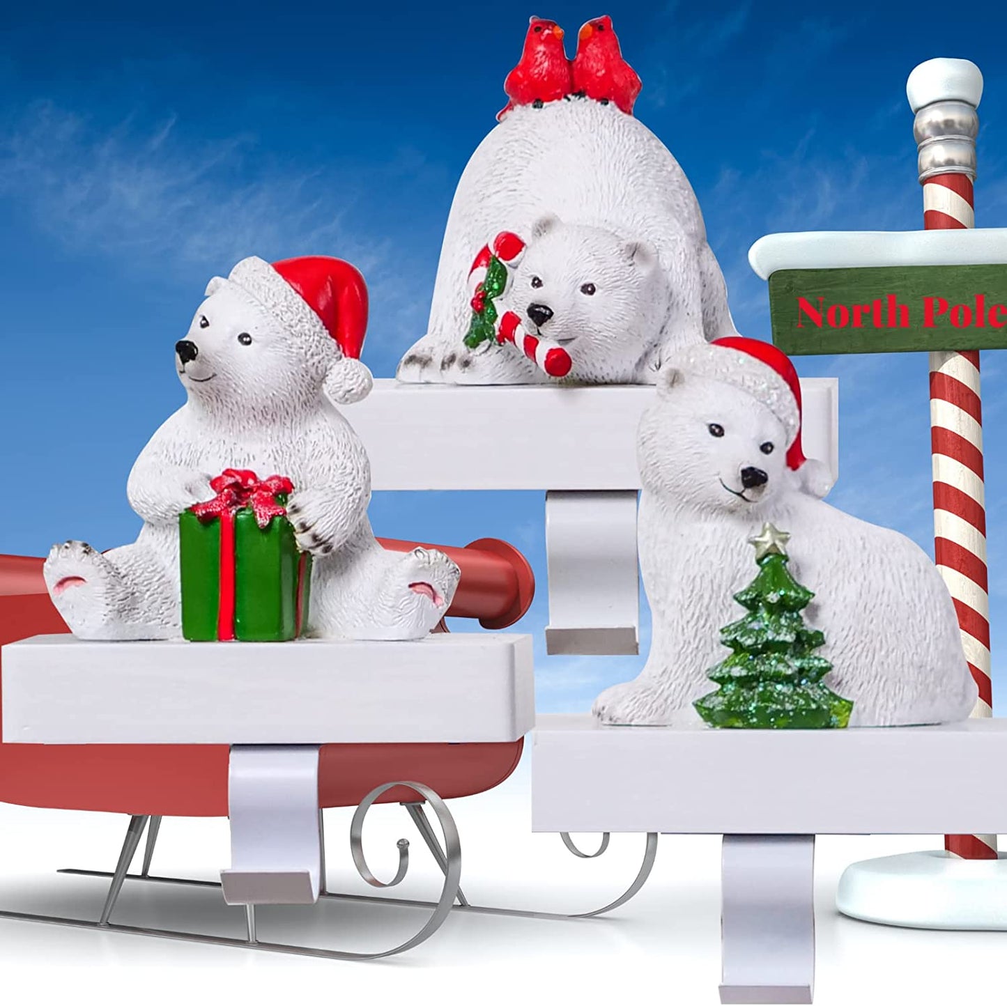 3 Large White Polar Bear Christmas Stocking Holders