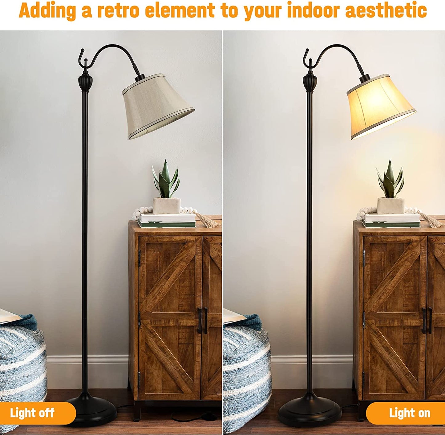 Floor Lamps for Living Room, Tall Standing Lamp with Shade, LED Farmhouse Pole Vintage, Black