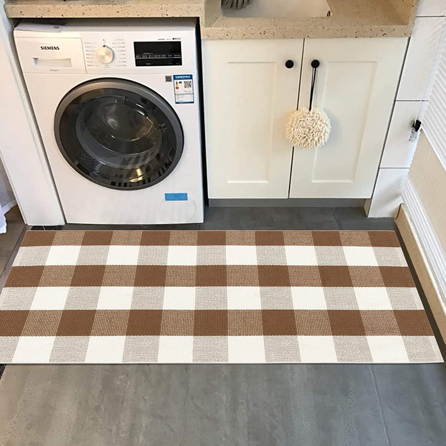 Christmas Buffalo Plaid Outdoor Rug Runner 24"x51" Checkered Brown and White