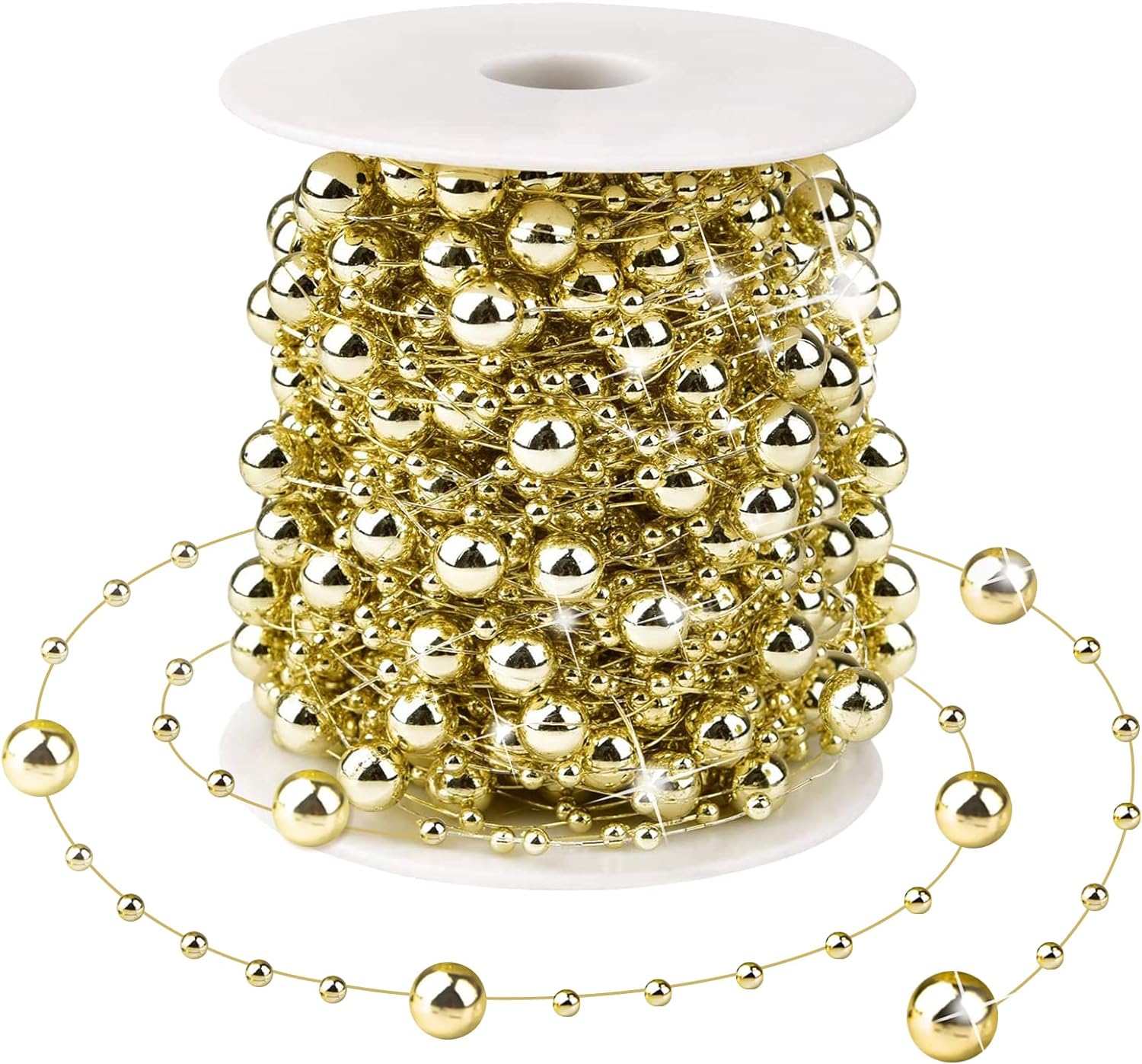 Gold Beads Garland 22-Yard Gold Pearl Bead Garland 6mm Faux